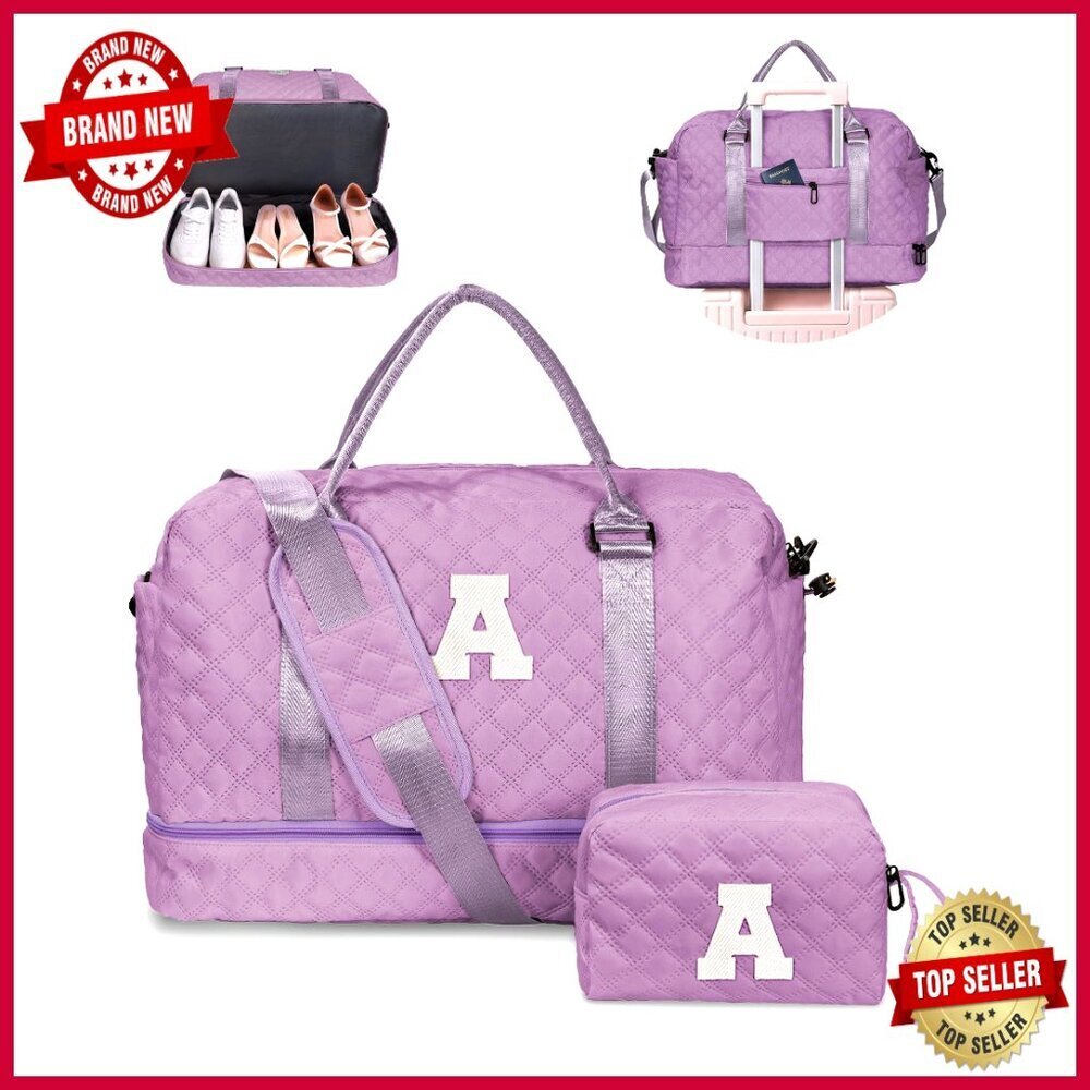 Personalized Monogram Weekender Duffel Bag with Shoe Compartment Travel Carry-On